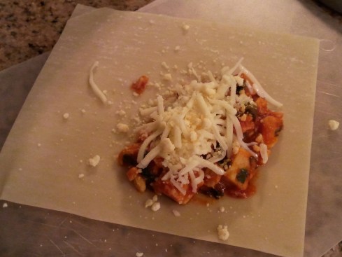 Filling the egg roll wrapper