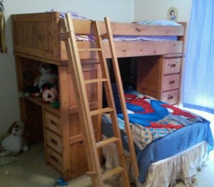 Loft bed before extra rails and upgraded ladder