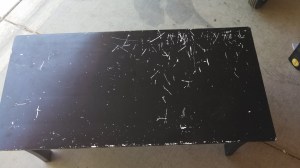 Top view of table with scratches