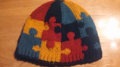 Finished Autism Awareness Puzzle Hat